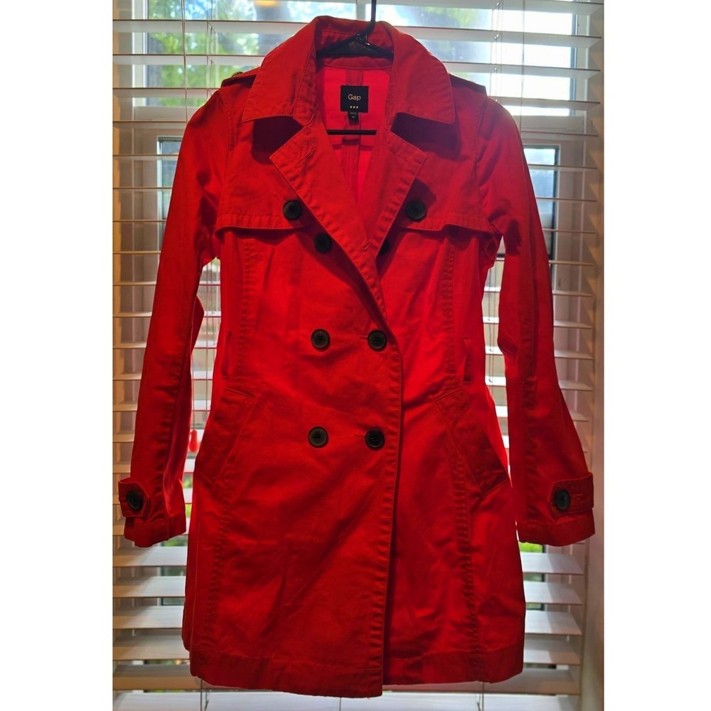 Gap Women Red Killer Tomato Double Breasted Trench Coat Jacket XS S/205797-01